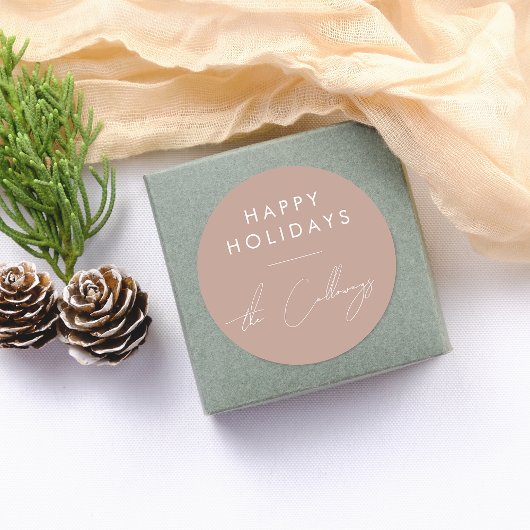 Prettige feestdagen ₩ & Script Familienaam Kerstmi Ronde Sticker