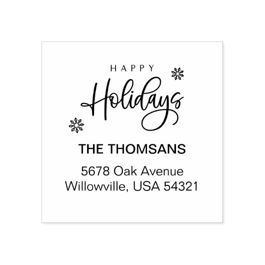 Prettige feestdagen Script Family Retouradres Rubberstempel (Afrduk)