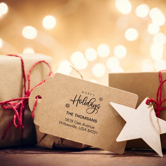 Prettige feestdagen Script Family Retouradres Rubberstempel