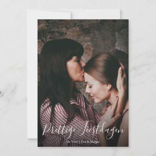 Prettige Feestdagen Script Foto Overlay Kerstkaart (Voorkant)