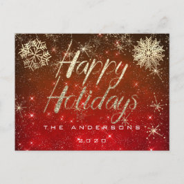 Prettige feestdagen Script Gold Sneeuw Rode Vonk N Briefkaart