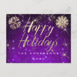 prettige feestdagen Script Gold Snow Paarse Spark  Briefkaart