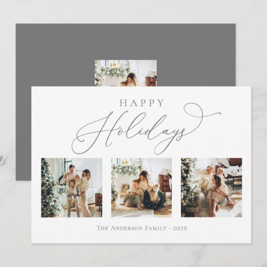 Prettige feestdagen Script Gray 2 Multi Photo Coll Feestdagenkaart (Voorkant / Achterkant)