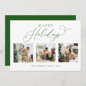 prettige feestdagen Script Green 2 Multi Photo Col Feestdagenkaart (Voorkant / Achterkant)