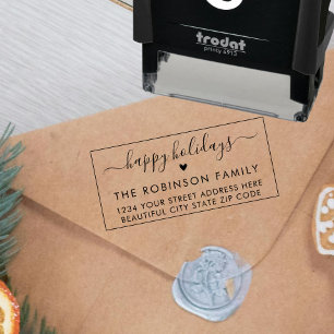 Prettige feestdagen Script Heart Return-adres Zelfinktende Stempel