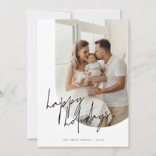 Prettige feestdagen Script kalligrafie boogfoto Feestdagenkaart (Voorkant)