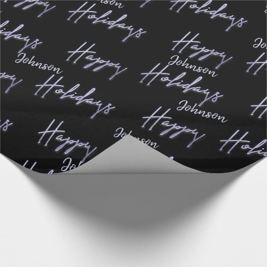 prettige feestdagen Script Name Blue Navy Black Cadeaupapier (Hoek)