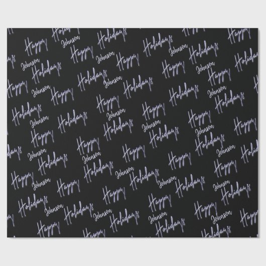 prettige feestdagen Script Name Blue Navy Black Cadeaupapier (Vlak)
