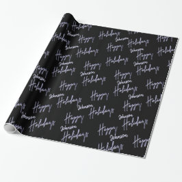prettige feestdagen Script Name Blue Navy Black Cadeaupapier