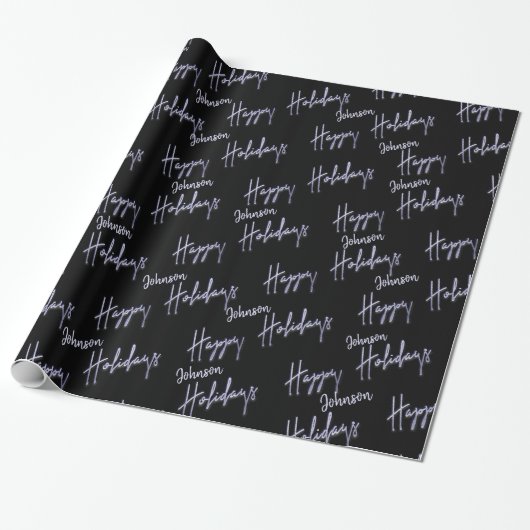 prettige feestdagen Script Name Blue Navy Black Cadeaupapier (Uitgerold)