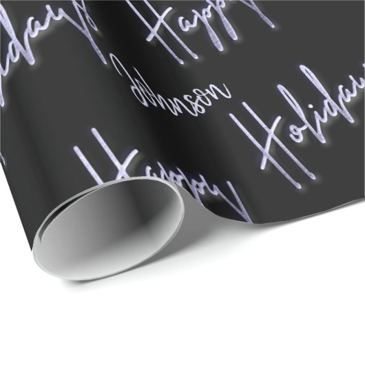 prettige feestdagen Script Name Blue Navy Black Cadeaupapier (Rol Hoek)