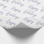 prettige feestdagen Script Name Blue White Winter Cadeaupapier (Hoek)