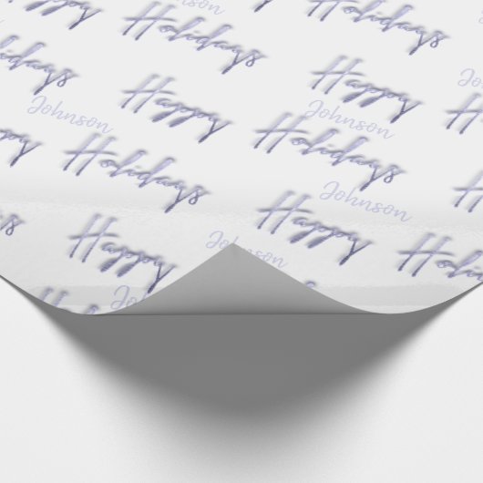prettige feestdagen Script Name Blue White Winter Cadeaupapier (Hoek)