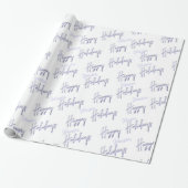 prettige feestdagen Script Name Blue White Winter Cadeaupapier (Uitgerold)