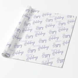 prettige feestdagen Script Name Blue White Winter Cadeaupapier