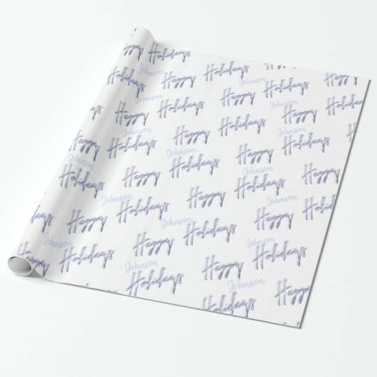 prettige feestdagen Script Name Blue White Winter Cadeaupapier (Uitgerold)