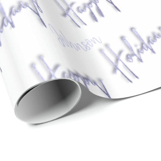 prettige feestdagen Script Name Blue White Winter Cadeaupapier (Rol Hoek)