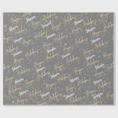 prettige feestdagen Script Name Gold Confetti Grey Cadeaupapier (Vlak)