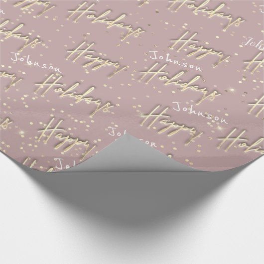 prettige feestdagen Script Name Gold Confetti Powd Cadeaupapier (Hoek)