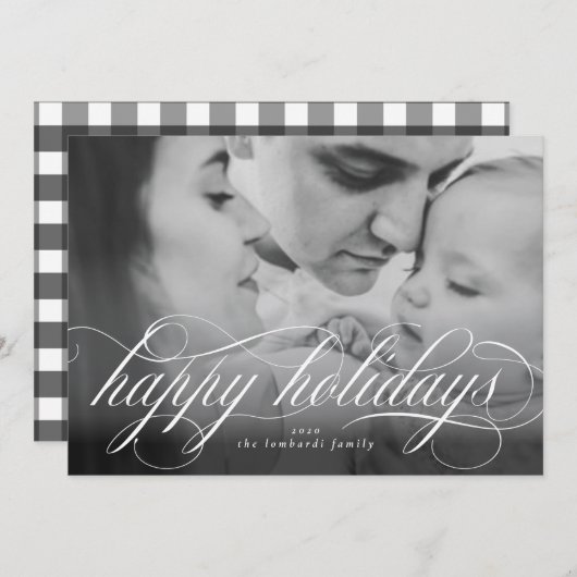 Prettige feestdagen Script Photo Christmas-Kaart Aankondiging (Voorkant / Achterkant)