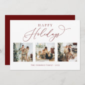 Prettige feestdagen Script Red 2 Multi Photo Colla Feestdagenkaart (Voorkant / Achterkant)