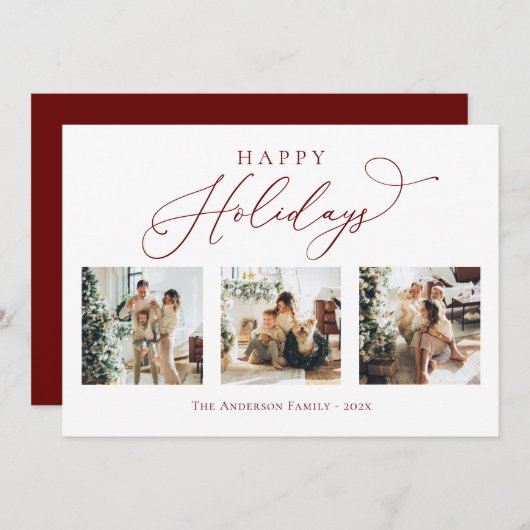 Prettige feestdagen Script Red 2 Multi Photo Colla Feestdagenkaart (Voorkant / Achterkant)