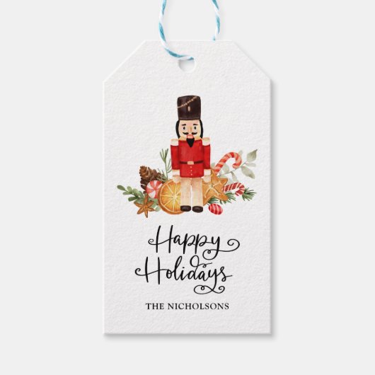 Prettige feestdagen Script Waterverf Notenkraker Cadeaulabel (Voorkant)