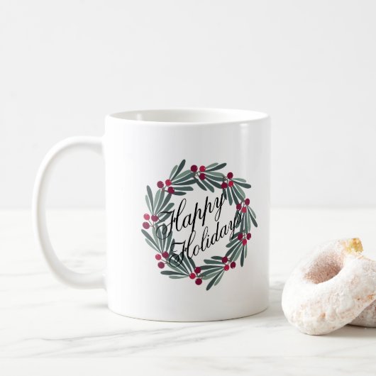 prettige feestdagen Script White Wreate  Koffiemok (Met donut)