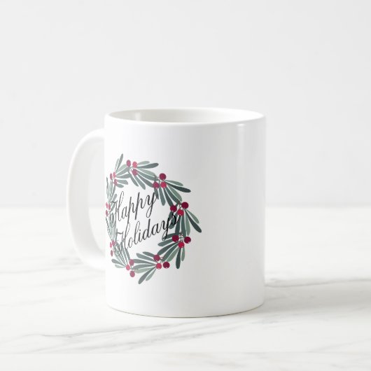 prettige feestdagen Script White Wreate  Koffiemok (Voorkant links)