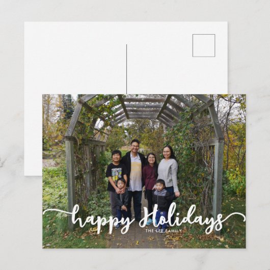 Prettige feestdagen Scriptkalligrafie Familiefoto (Voorkant / Achterkant)