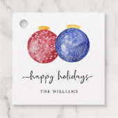 Prettige feestdagen Scriptkerstornamenten Bedankjes Labels (Voorkant)