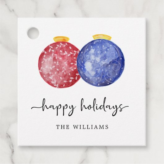 Prettige feestdagen Scriptkerstornamenten Bedankjes Labels (Voorkant)