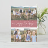 Prettige feestdagen Scriptroze Multi Photo Feestdagenkaart (Staand voorkant)