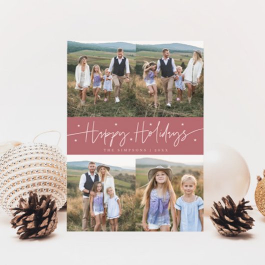 Prettige feestdagen Scriptroze Multi Photo Feestdagenkaart