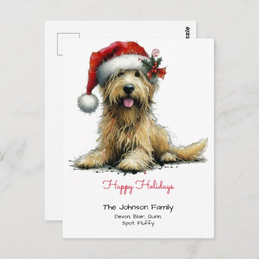 Prettige feestdagen Scruffy Puppy in een Santa Hat Briefkaart (Voorkant / Achterkant)