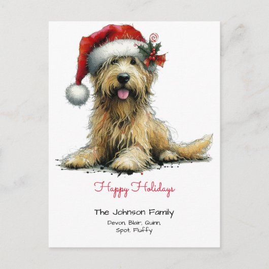 Prettige feestdagen Scruffy Puppy in een Santa Hat Briefkaart (Voorkant)