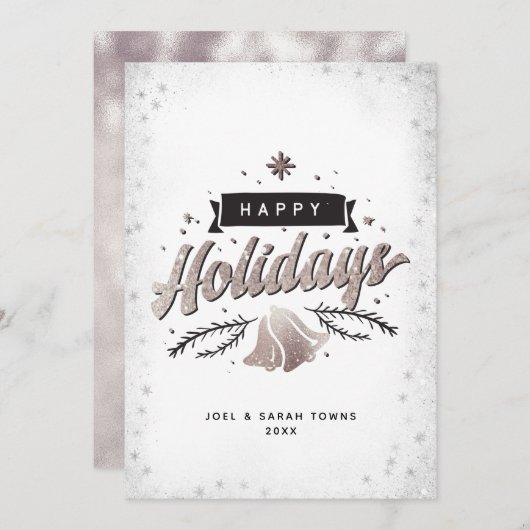 prettige feestdagen Silver Bells Snowflakes Custom Feestdagenkaart (Voorkant / Achterkant)
