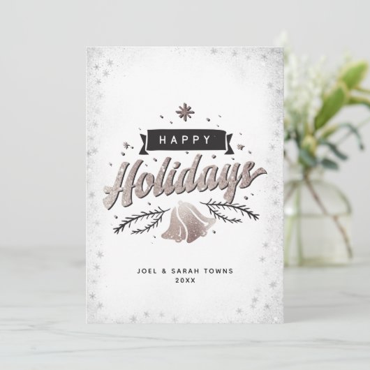 prettige feestdagen Silver Bells Snowflakes Custom Feestdagenkaart (Staand voorkant)