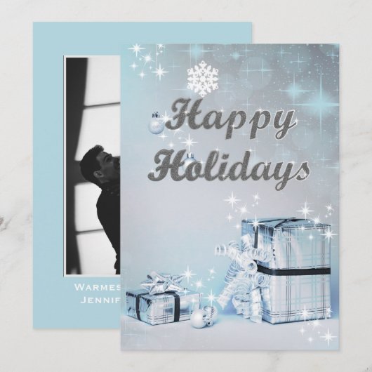 prettige feestdagen Silver Glitter-kerstfotokaart (Voorkant / Achterkant)