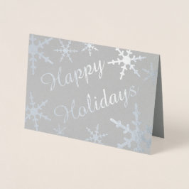 Prettige feestdagen Silver Script Snowflakes Folie Kaarten