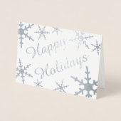 Prettige feestdagen Silver Script Snowflakes Folie Kaarten (Voorkant)