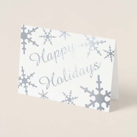 Prettige feestdagen Silver Script Snowflakes Folie Kaarten (Voorkant)