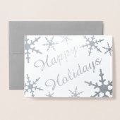 Prettige feestdagen Silver Script Snowflakes Folie Kaarten (Voorkant met envelop)