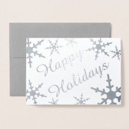 Prettige feestdagen Silver Script Snowflakes Folie Kaarten