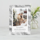 Prettige feestdagen Silver Snowflake Snow Foto Feestdagenkaart (Staand voorkant)