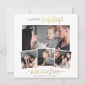 prettige feestdagen Simple Gold Script 4 Photo Col Feestdagenkaart (Voorkant)