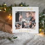 prettige feestdagen Simple Gold Script 4 Photo Col Feestdagenkaart<br><div class="desc">Een minimalistisch fotocollage-ontwerp op een gestroomlijnde vierkante kaart! Dit ontwerp kenmerkt 4 van uw favoriete familiefoto's in een eenvoudige collage lay-out. Bovenaan op de kaart staat "prettige feestdagen" in een sans serif en faux goudkalligrafie. Hieronder, leest het "met liefde van"in hand-geschreven manuscript dat met uw naam van de douanefamilie wordt...</div>