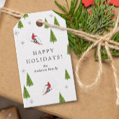 Prettige feestdagen Skiën naar beneden Cadeaulabel