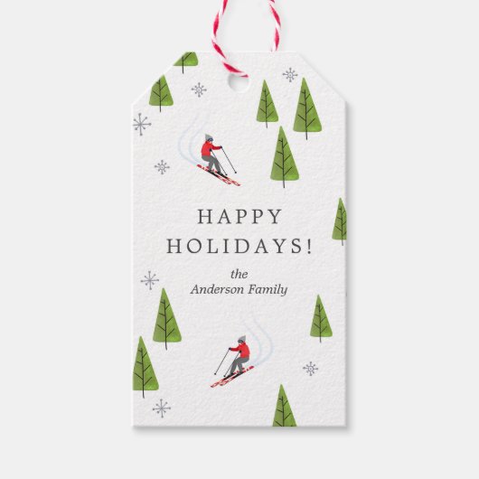 Prettige feestdagen Skiën naar beneden Cadeaulabel (Voorkant)