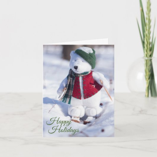 prettige feestdagen Skiing Teddy Bear-fotokaart Kaart (Voorkant)